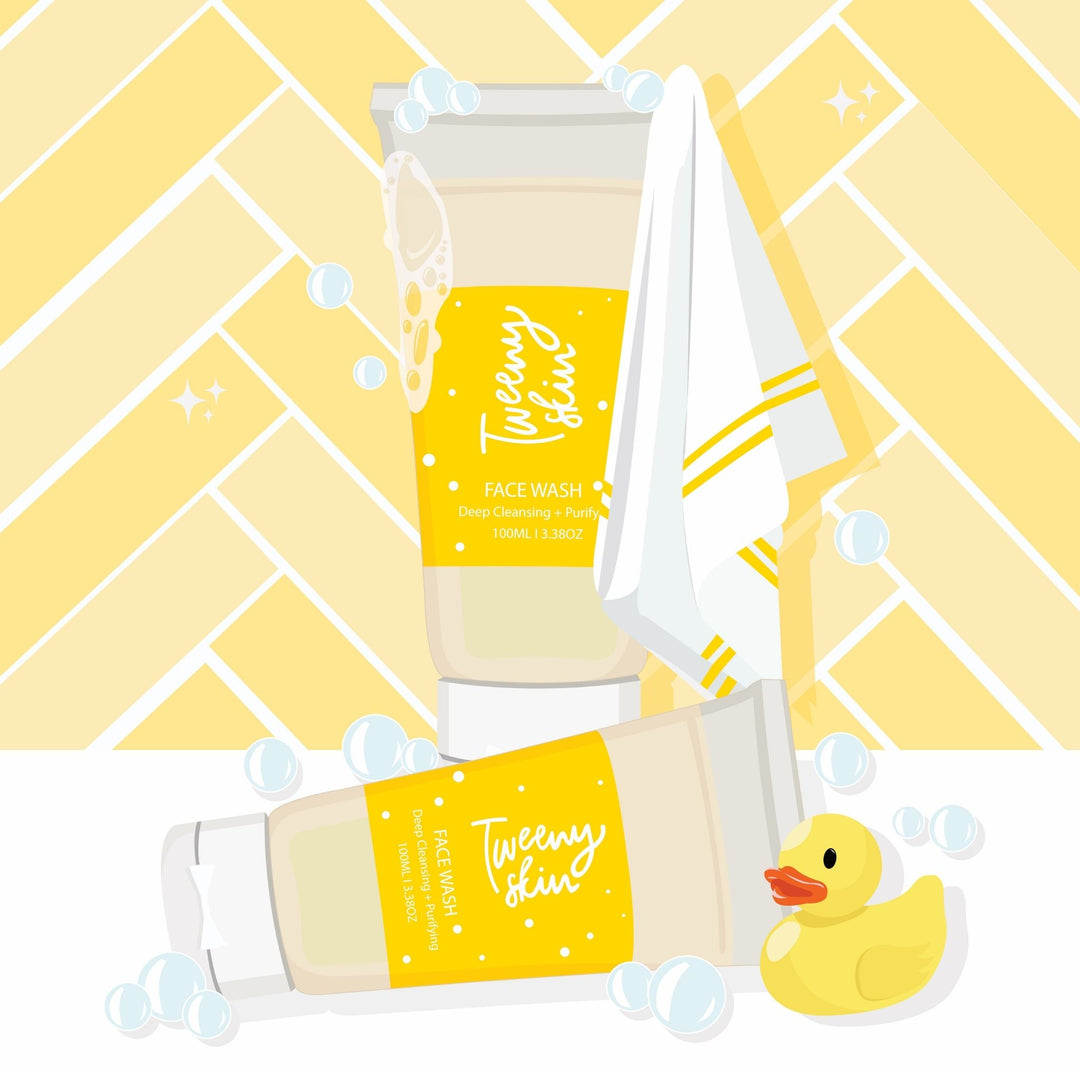Illustration of skin care products and yellow rubber ducky
